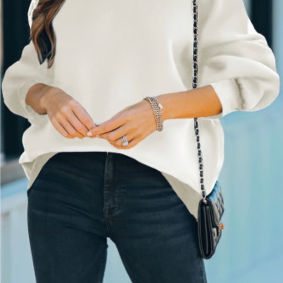 White Drop-shoulder Pullover Sweatshirt - Picture 5 of 15